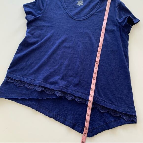 Westbound | Navy Blue Asymmetrical Lace Trim Short Sleeve T-Shirt Medium Petites - Picture 4 of 7